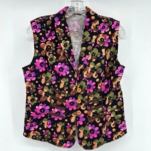 Women Sleevless Vest Medium Floral Button Front Vintage AOP Psychedelic Artsy